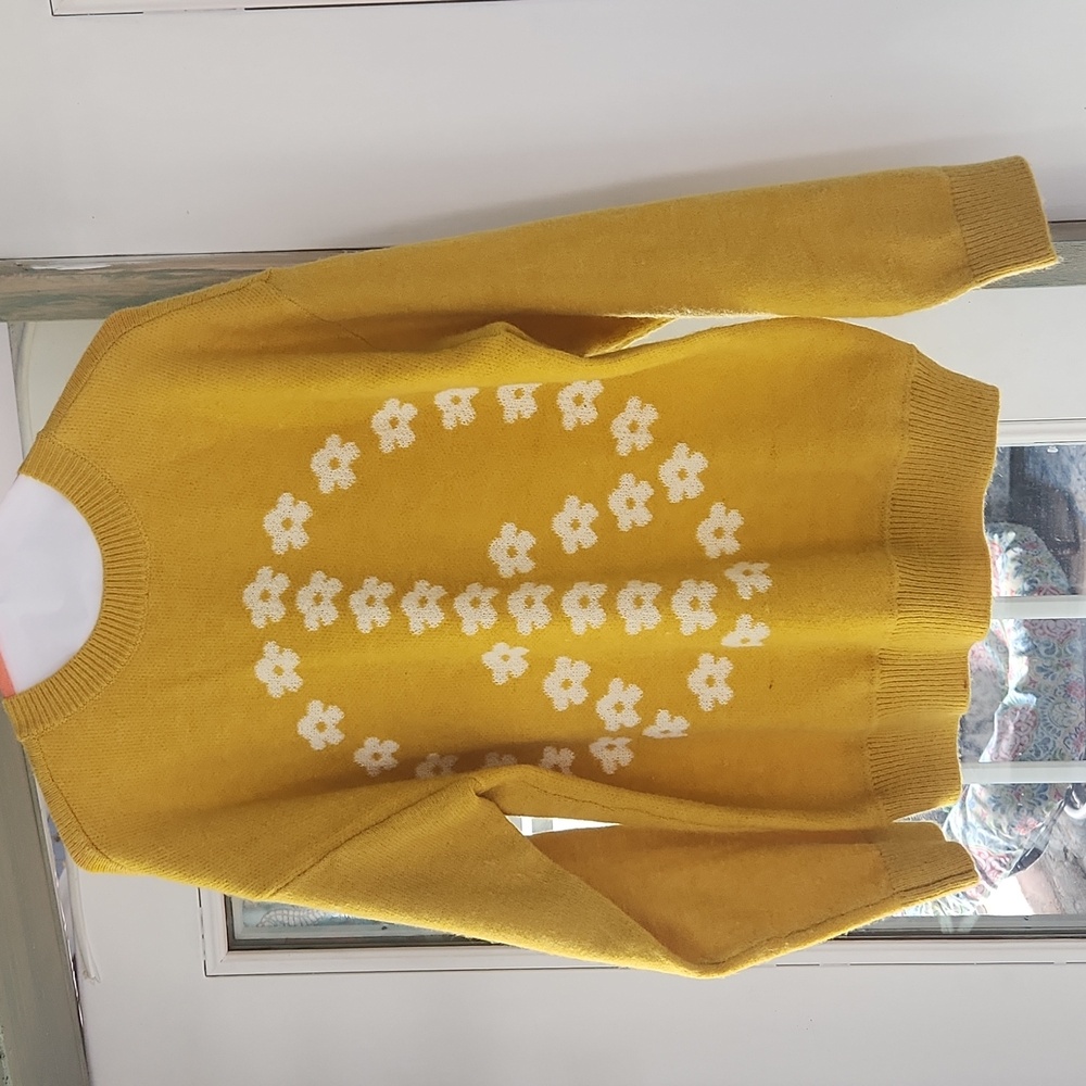 Mustard yellow hippie peace sign sweater